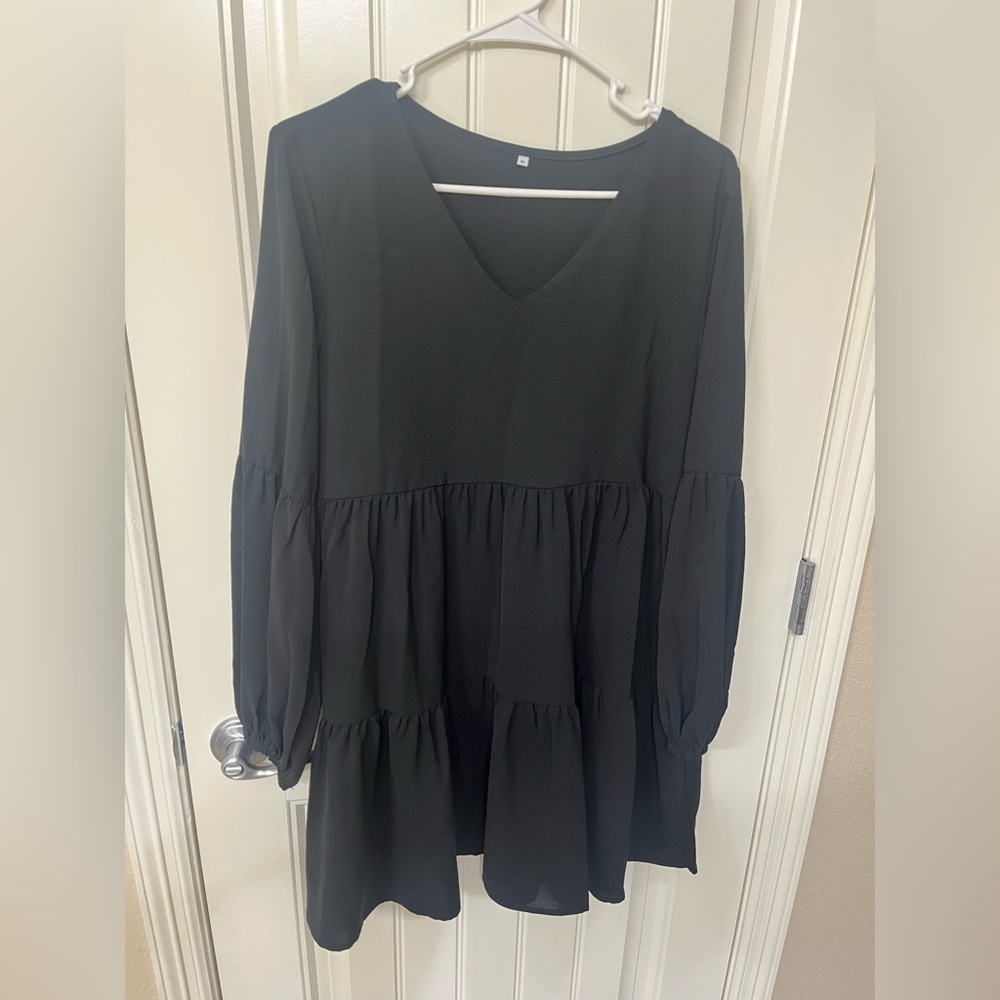 Black V-Neck Tiered Dress